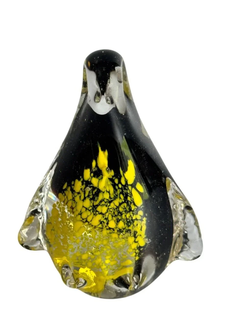 Vintage Art Glass Penguin Paperweight Black Yellow Controlled Bubble 4 1/2" - Picture 2 of 11